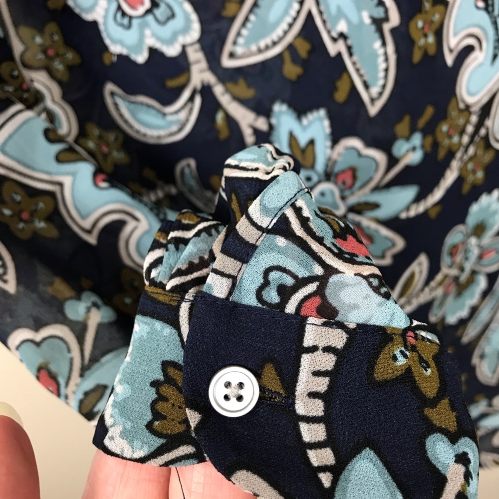 LOFT Petites Blue Sheer Paisley XS Popover Blouse - Picture 5 of 5